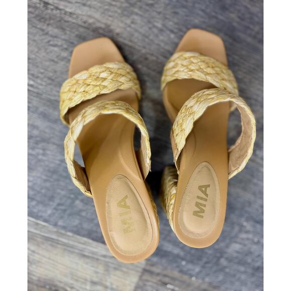 raffia straw recycled SIZE 7 high heel wedge SANDALS shoes - Picture 2 of 3